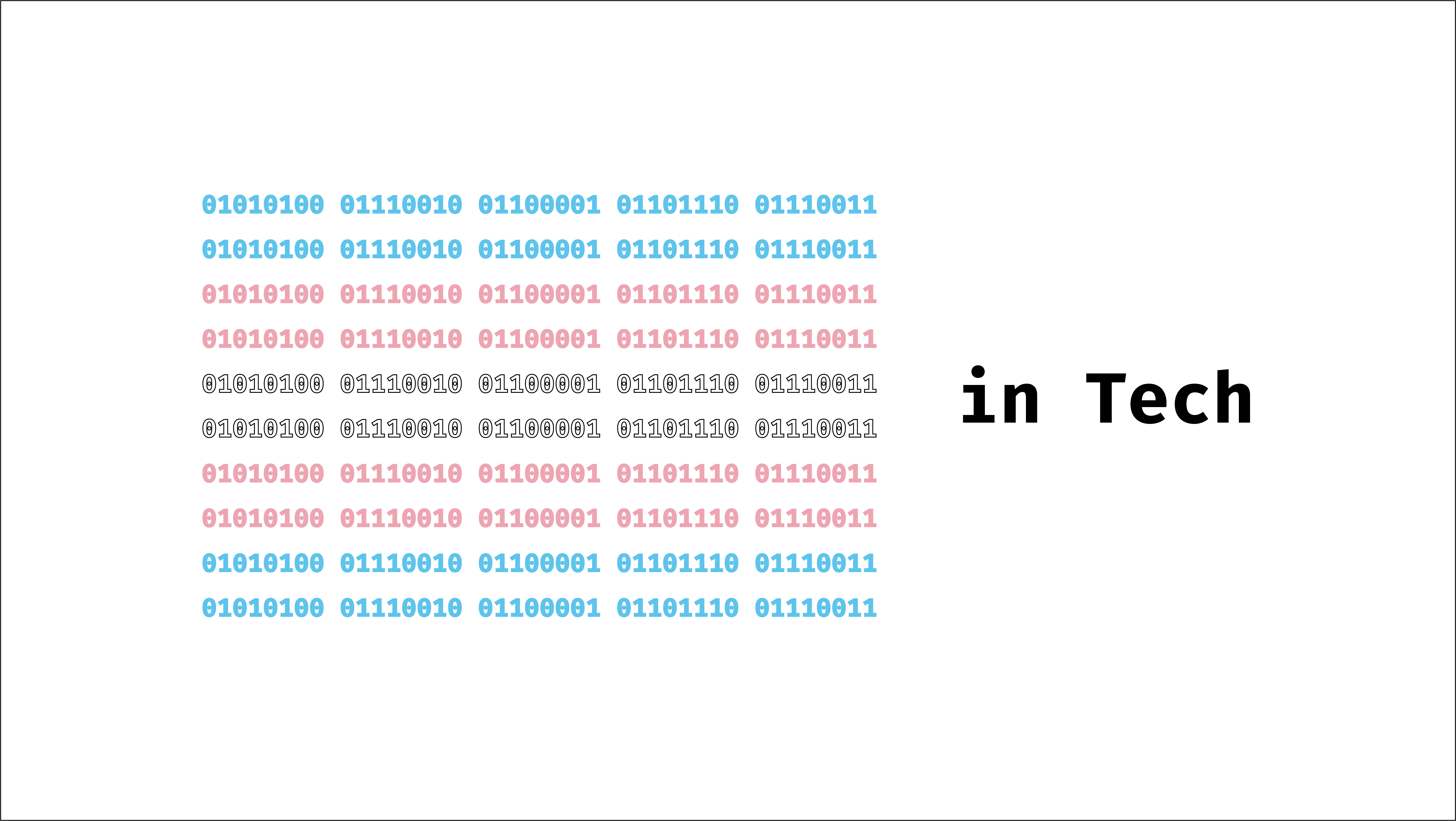 白い背景に「Trans」(ASCII)で作られたトランスフラッグがありその右側にin Techと書いてある。